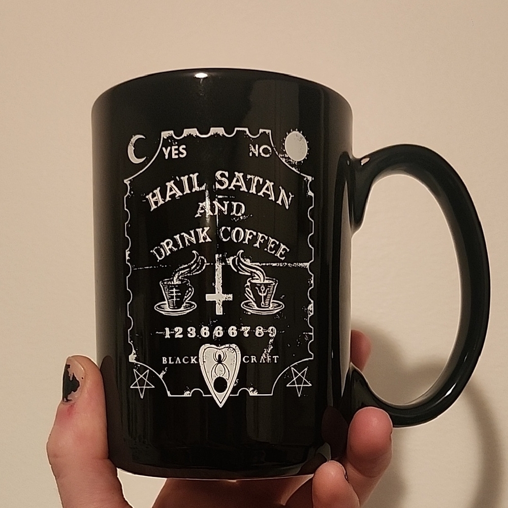 Black Craft Cult Gothic Halloween Mug - Hail Satan And Drink Coffee